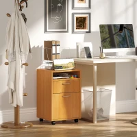 HOMCOM Filing Cabinet, Mobile File Cabinet with 2 Lockable Drawers, Office Home Organiser on Wheels for A4, Letter-Size File Folders, Mobile Printer with Open Shelf, Natural Wood Finish(m-2)