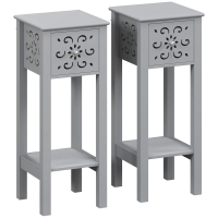 HOMCOM Set of Two Elegant Floral Cut-Out Side Tables - Grey