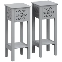 HOMCOM Set of Two Elegant Floral Cut-Out Side Tables - Grey(m-1)