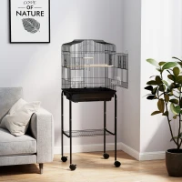 PawHut Bird Cage Budgie Cages for Finch Canary Parakeet with Stand Wheels Slide-out Tray Accessories Storage Shelf, Black(m-7)