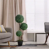 HOMCOM Decorative Artificial Tree Boxwood Ball Topiary Tree in Pot, Fake Plant for Home Indoor Outdoor Decor, 90 cm, Dark Green(m-2)