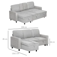 HOMCOM L Sofa Bed, with Storage - Light Grey(m-3)