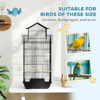 PawHut Metal Bird Cage with Plastic Swing, Perch, Food Container, Tray, Handle, for Finches, Canaries, 43 x 32.5 x 104cm(m-7)