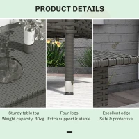 Outsunny Rattan Side Table, Outdoor Coffee Table with Plastic Board Under the Full Woven Table Top for Patio, Garden, Balcony, Grey(m-6)