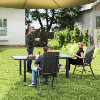 Outsunny Set of 2 Folding Garden Chairs, Aluminium Frame Outdoor Dining Chairs with Breathable Mesh Back and Seat, Garden Folding Chair Set with Armrests for Balcony, Dark Grey(m-2)