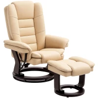 HOMCOM Faux Leather 135° Reclining Chair and Footstool - Beige(m-10)