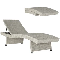 Outsunny Outdoor PE Rattan Sun Lounger, Folding Wicker Garden Lounger Recliner with 4-Level Adjustable Backrest, Rolling Sunbed Lounge Chair with Wheels, Non-Slip Legs for Balcony, Beach, Grey(m-10)