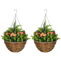 Outsunny Set of Two Hanging Lisianthus Flower Pots - Orange/Green(m-1)