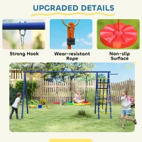 AIYAPLAY 6 in 1 Metal Kids Swing Set with 3 Swings, Climbing Ladder & Net, Basketball Hoop, for Ages 3-8(m-8)