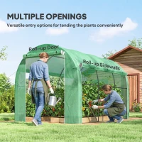 Outsunny 296 x 196cm Steel Frame Polytunnel Greenhouse - Green(m-5)