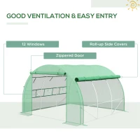 Outsunny Polytunnel Greenhouse Walk-in Grow House Tent with Roll-up Sidewalls, Zipped Door and 6 Windows, 3x3x2m Green(m-5)