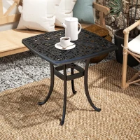 Outsunny Outdoor Garden Table, Cast Aluminium Patio End Table with Umbrella Hole and Anti-slip Foot Pads for Garden, Patio, Balcony, 54 x 54 cm, Black(m-7)