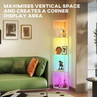 HOMCOM RGB LED Floor Lamp with Shelves, 5-Tier Dimmable Standing Lamp with Adjustable Brightness and Remote Control, Modern Corner Display Shelf Unit for Living Room Bedroom Office, Oak(m-6)