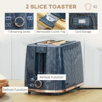 HOMCOM 1.7L 3000W Fast Boil Kettle & 2 Slice Toaster Set, Kettle and Toaster Set with Auto Shut Off, Browning Controls, Blue(m-5)