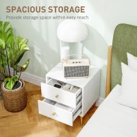 HOMCOM Elegant Two-Drawer Bedside Table - White/Gold-Tone(m-5)