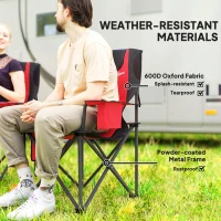 Outsunny Set of 2 Folding Camping Chairs, Padded Camping Chairs with Adjustable Armrests, Portable & Lightweight Folding Camp Chair with Cooler Bag, Cup Holder and Side Pockets, Red(m-5)