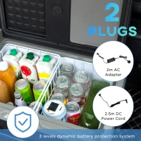 Outsunny 40L Car Refrigerator, Portable Compressor Cooler Box, Fridge Freezer w/ Inner LED Light, Foldable Handles, Cup Holders, 12/24V DC and 110-240V AC for Campervan RV Boat Travel Down to -20℃(m-6)