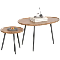 HOMCOM Nesting Coffee Table Set of 2, 80cm Modern Stacking End Side Table with Metal Legs for Living Room Bedroom Office, Chestnut Wood Effect(m-10)