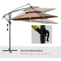 Outsunny 3m LED Light Overhanging Parasol - Coffee(m-6)