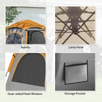 Outsunny Instant Pop Up Camping Tent, 2/3/4 Person Easy Setup Dome Family Tent with Vestibule, Rainfly, 4 Mesh Windows & 2 Doors, Hexagonal Design, Waterproof & UV Protected, Light Grey(m-7)
