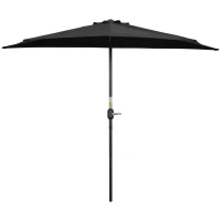Outsunny 2.7m Garden Half Parasol, Outdoor Balcony Umbrella with 5 Steel Ribs, Patio Sun Shade, Black(m-11)