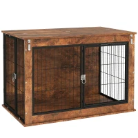 PawHut Dog Crate Furniture with Openable Top, Two Doors, for Large Dogs, Rustic Brown(m-1)
