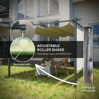 Outsunny 3 x 4m Metal Pergola with Retractable Roof and Roller Shade, Free Standing Gazebo Canopy Pergola Kit, UPF30+ Outdoor Sun Shelter, Beige(m-5)