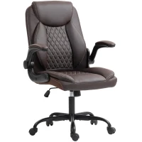 HOMCOM Faux Leather Office Chair. with Flip-Up Armrests - Brown(m-1)