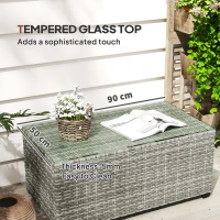 Outsunny 90 x 50cm Glass-Top Rattan Side Table - Light Grey(m-5)