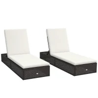 Outsunny Set of Two Rattan Sun Loungers, with Reclining Backs - Brown/Cream(m-10)