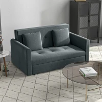 HOMCOM 2 Seater Sofa Bed with Hidden Storage, Pull Out Convertible Bed Settee, Modern Snow Flannel Loveseat Sofa Sleeper with 2 Cushions for Living Room, Guest Room, Dark Grey(m-2)
