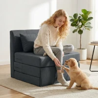 HOMCOM 2-in-1 Schlafsessel Klappbares Sofa-Bett mit Leinenstruktur, Gepolstertes Gästebett Klappstuhl, Dunkelgrau(m-7)