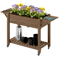 Outsunny 46 x 94cm Wooden Raised Planter, with Shelves - Carbonised(m-11)