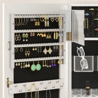 HOMCOM 108 x 37cm Lockable Jewellery Cabinet, with LED Lights - White Surface and Black Lining(m-9)