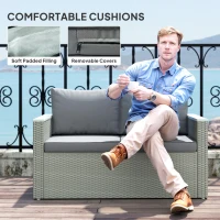 Outsunny Four-Piece Rattan Sofa Set, with Wood-Top Table(m-5)
