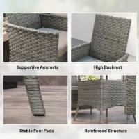 Outsunny Rattan Garden Furniture Set, Outdoor Dining Table and Chairs 4 Seater with Cushions, Square Tempered Glass Top, 4 Armchairs, for Balcony, Terrace, Conservatory, Grey(m-7)
