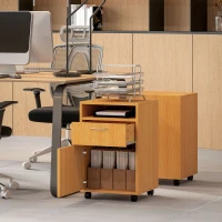 HOMCOM Filing Cabinet, Mobile File Cabinet with 2 Lockable Drawers, Office Home Organiser on Wheels for A4, Letter-Size File Folders, Mobile Printer with Open Shelf, Natural Wood Finish(m-9)