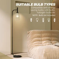 HOMCOM Floor Lamp for Living Room with Glass Lampshade, Modern Standing Lamp with Foot Switch for Bedroom, Bulb not Included, Black(m-7)