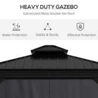 Outsunny 3.65 x 3m Aluminium Hardtop Gazebo, with Accessories - Dark Grey(m-4)