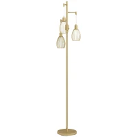HOMCOM 3-Light Floor Lamp, 170cm Industrial Dimmable Standing Lamp with Steel Wire Cage Lampshades for Living Room, Bedroom, Dining Room, Study, Bulb Not Included, Gold Tone(m-1)
