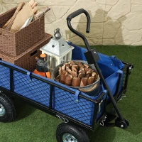 Outsunny 114L Steel Frame Garden Cart Trolley - Blue(m-8)