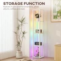 HOMCOM RGB LED Floor Lamp with Shelves, Modern Dimmable Standing Lamp with Remote Control, Adjustable Brightness & Speed for Living Room, Bedroom, Office, White(m-5)