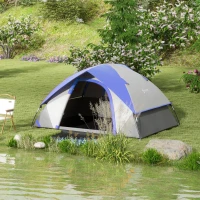 Outsunny Two Man Single Room Dome Tent, with Accessories - Dark Blue/Grey(m-2)