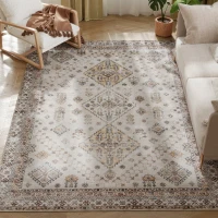 HOMCOM Vintage Area Rug, Non-Slip Washable Rug, Flannel Floor Carpet for Living Room, Bedroom, Dining Room, Home Office, 230 x 160 cm, Beige(m-10)