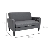 HOMCOM Linen Modern-Curved 2-Seat Sofa Loveseat w/ Thick Cushion Wood Legs Foot Pads Single Compact Home Furniture Grey(m-3)