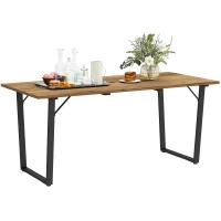Outsunny 6 Seater Wooden Garden Dining Table, 175 x 80 cm Rectangular Outdoor Dining Table with 5cm Parasol Hole and Slatted Top, Weather Resistant for Patio, Terrace, Brown(m-10)