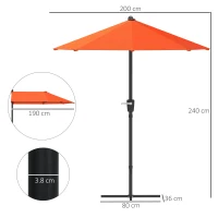 Outsunny 2m Half Parasol Umbrella - Orange(m-3)
