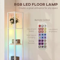 HOMCOM RGB LED Floor Lamp with Shelves, Modern Dimmable Standing Lamp with Remote Control, Adjustable Brightness & Speed for Living Room, Bedroom, Office, White(m-4)