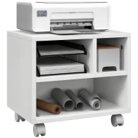 HOMCOM Three-Compartment Printer Cabinet, with Wheels - White(m-10)