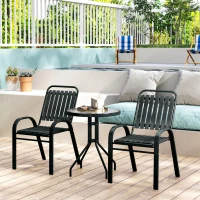 Outsunny 3 Pieces Patio Bistro Set with Stackable Chairs, Tempered Glass Table, for Outdoor, Balcony, Patio, Garden Charcoal Grey(m-8)